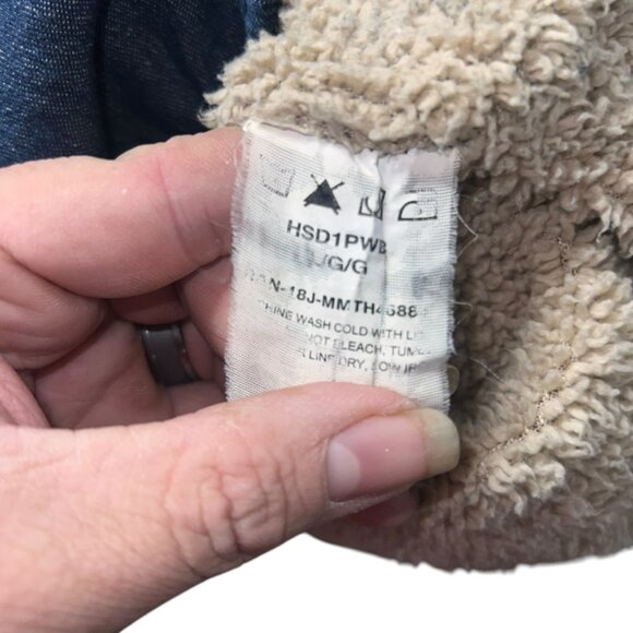 Wrangler Men LG Faux‎ Fur Lined Long Sleeve Button Down Blue Denim Shirt - Picture 8 of 8